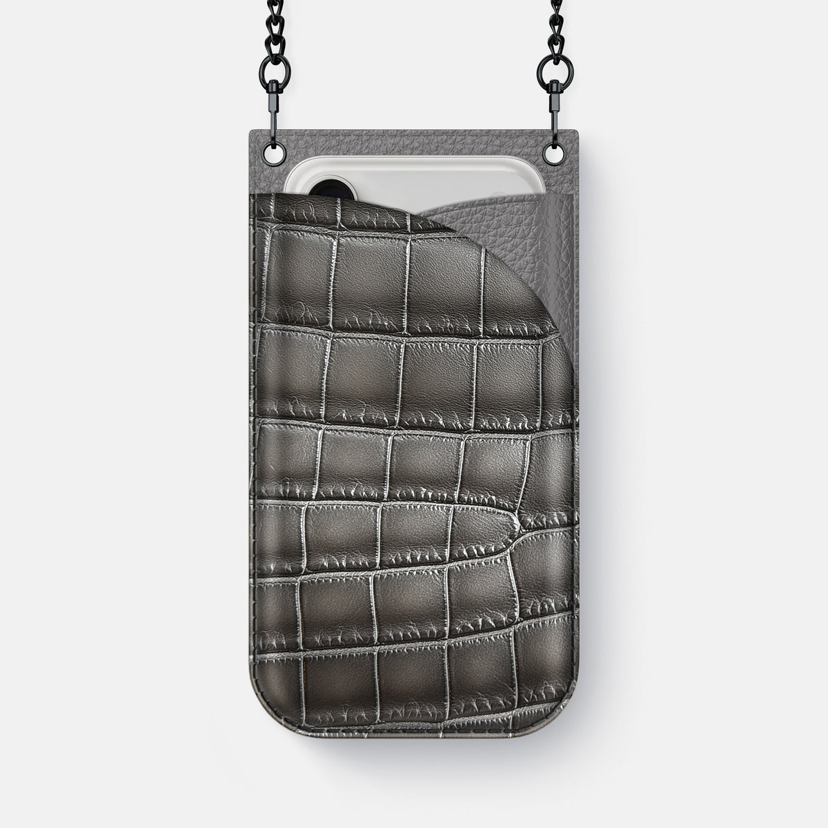 Crossbody Bag For iPhone 18 Pro Max In Patina Alligator -1 | Grey-Black