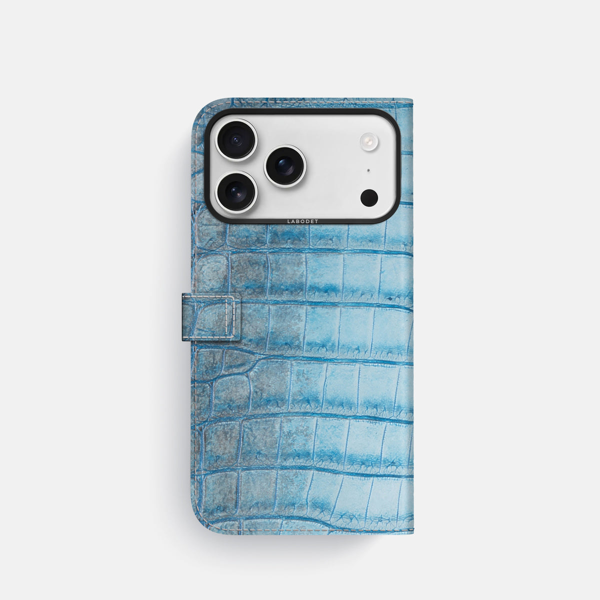 Folio Case with Clasp For iPhone 17 Pro In Himalayan Crocodile -3 | Ice-Blue-Black