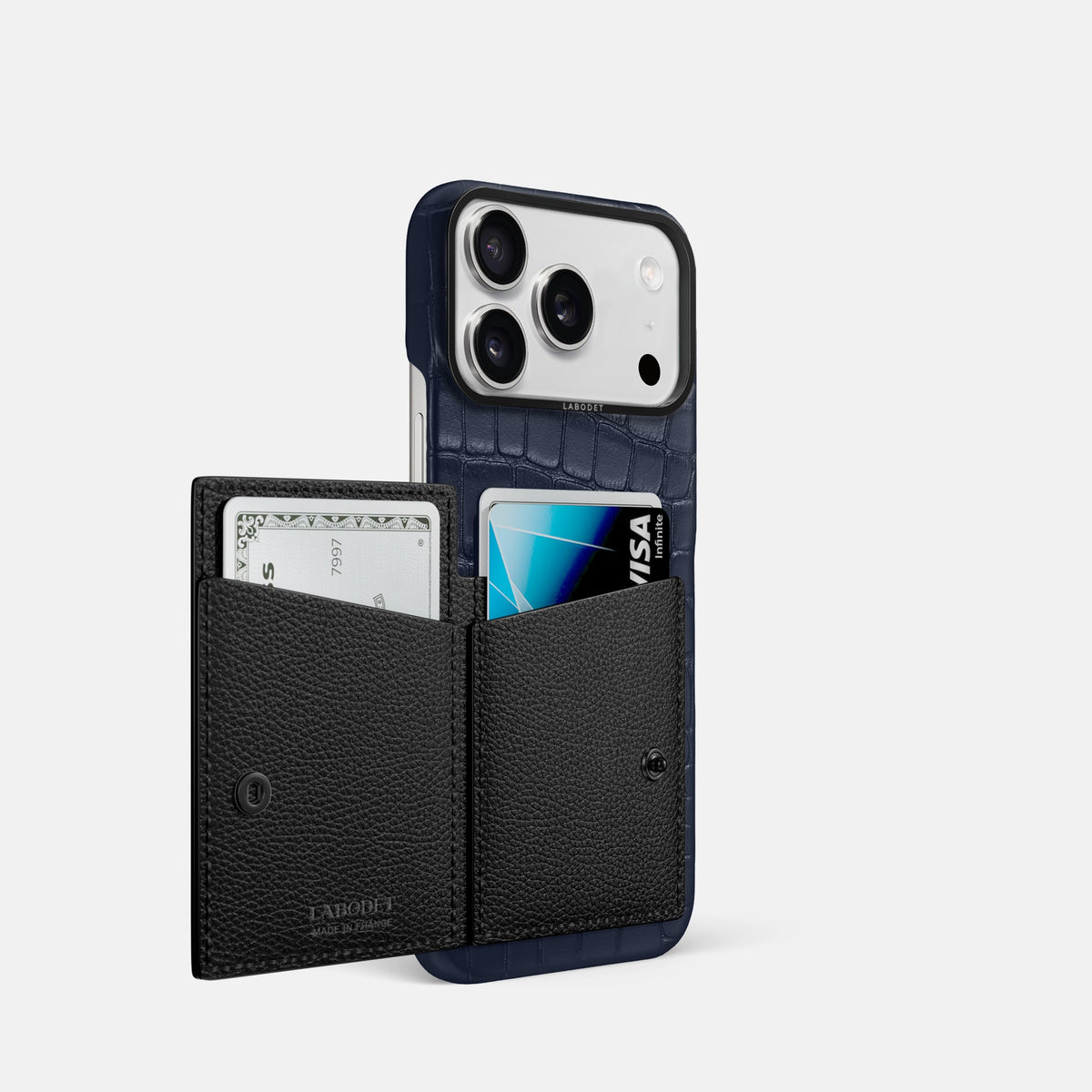 Bi-Fold Case For iPhone 18 Pro In Alligator -2 | Navy-Blue-Black
