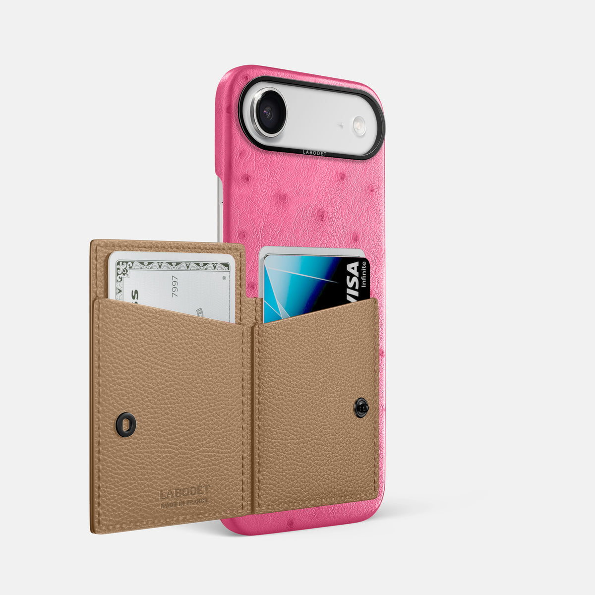 Bi-Fold Case For iPhone 17 Air In Ostrich -2 | Pink-Black