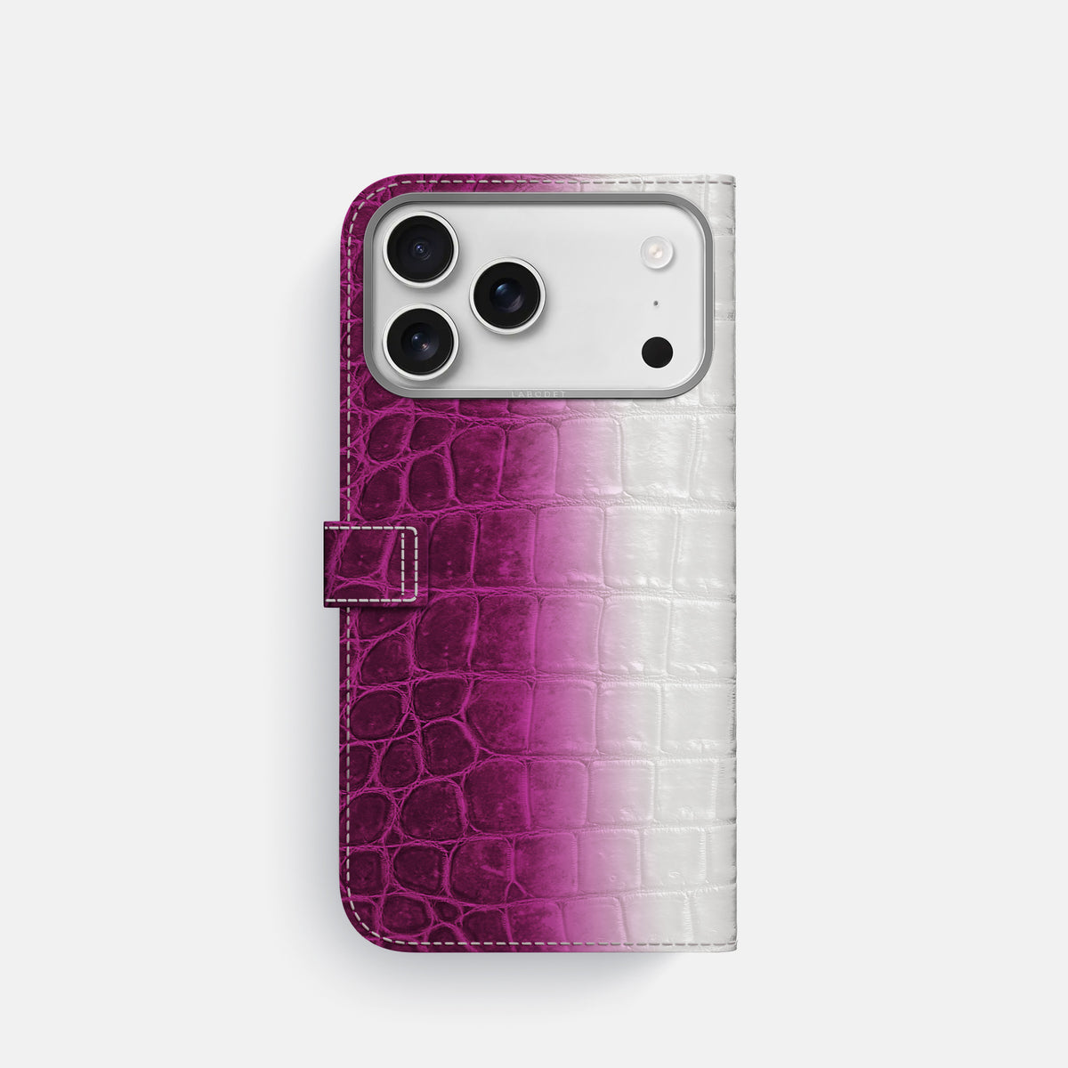 Folio Case with Clasp For iPhone 17 Pro In Himalayan Crocodile -3 | Fuchsia-Steel