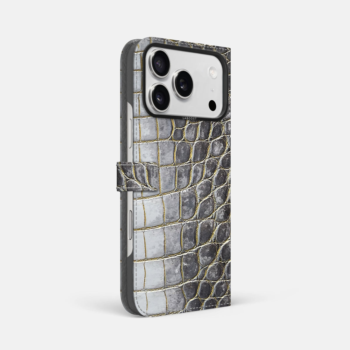 Folio Case with Clasp For iPhone 18 Pro Max In Himalayan Crocodile -1 | Gold-Black
