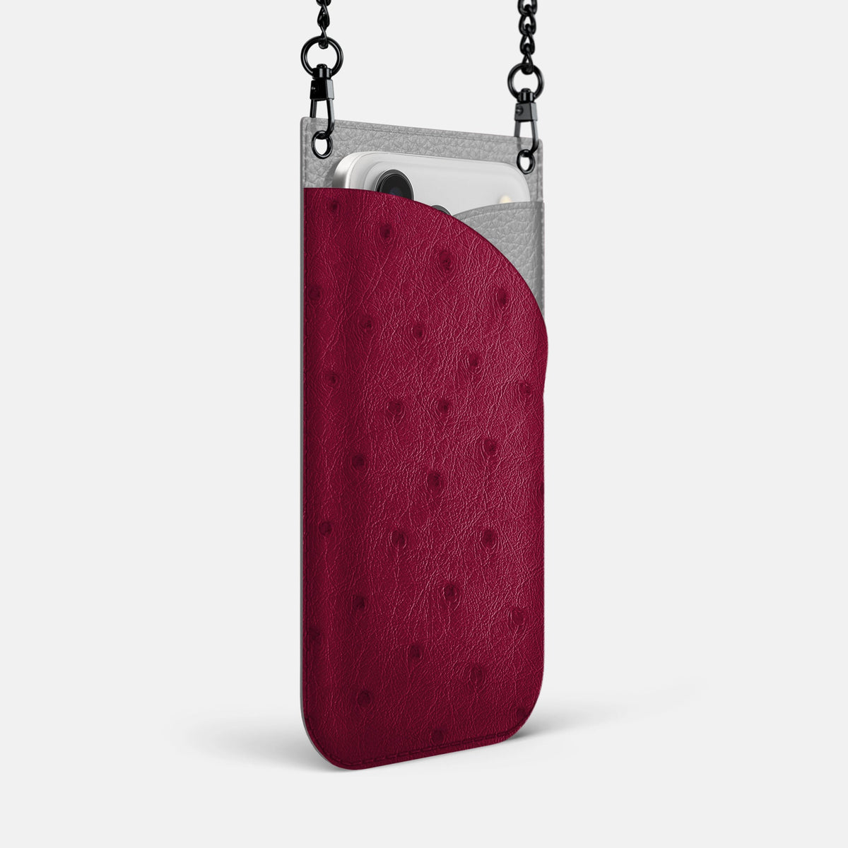 Crossbody Bag For iPhone 18 Pro Max In Ostrich -2 | Bordeaux-Black