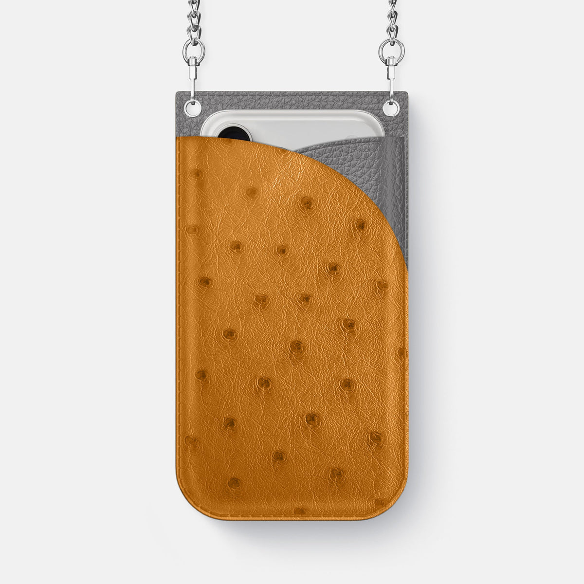 Crossbody Bag For iPhone 18 Pro Max In Ostrich -1 | Chestnut-Steel