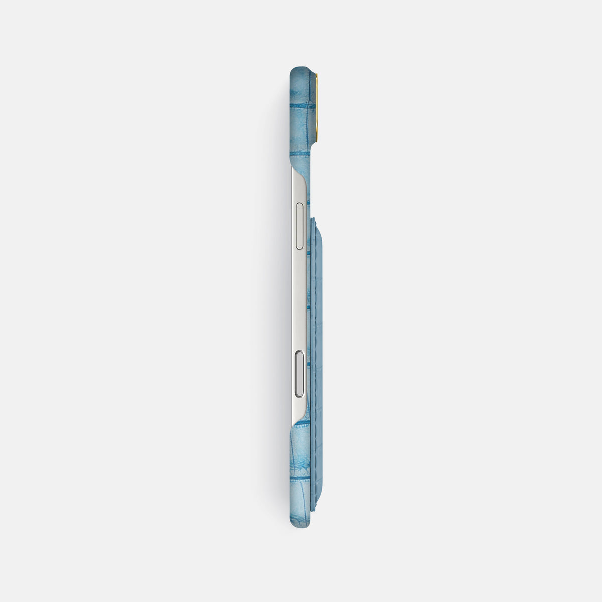 Double Card Case For iPhone 17 Air In Himalayan Crocodile -3 | Ice-Blue-Gold