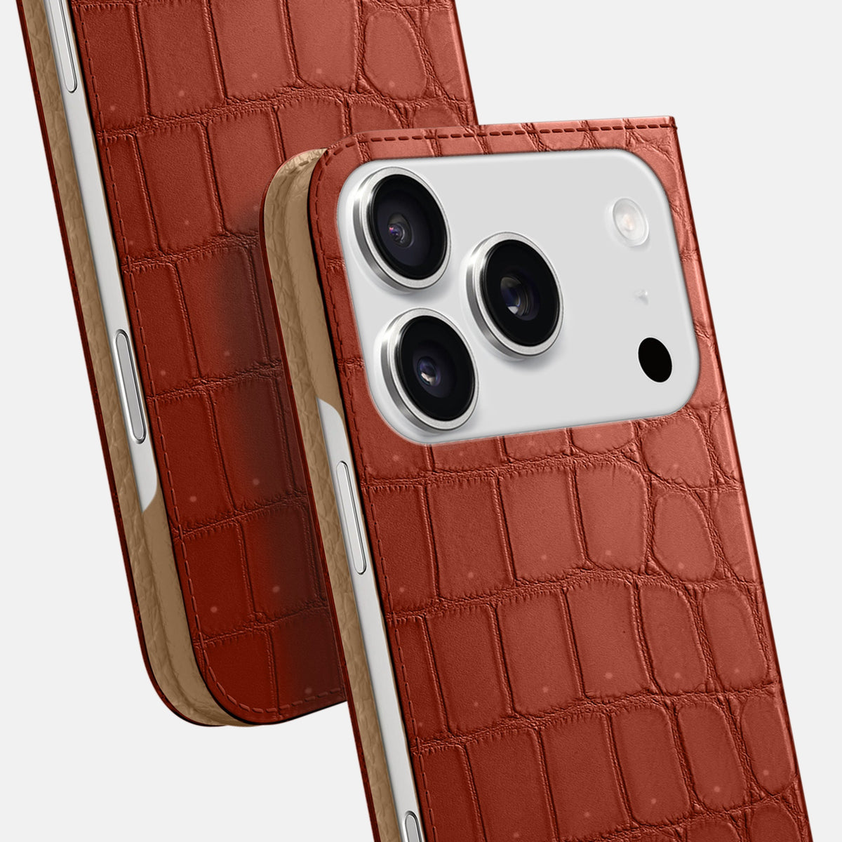 Folio Slim Case For iPhone 18 Pro Max In Porosus Crocodile -5 | Mahogany-Brown