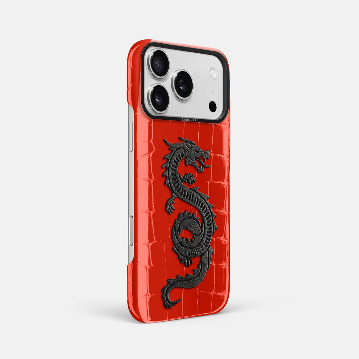 Classic Case With Carbon Dragon For iPhone 18 Pro Max In Shiny Alligator -2 | Coral-Orange-Black