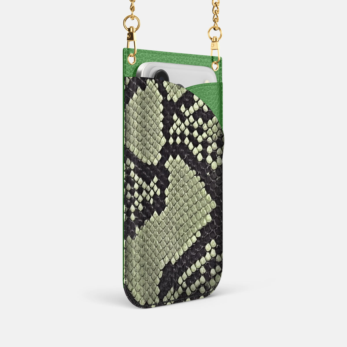 Crossbody Bag For iPhone 17 Pro In Deluxe Python -2 | Army-Green-Gold