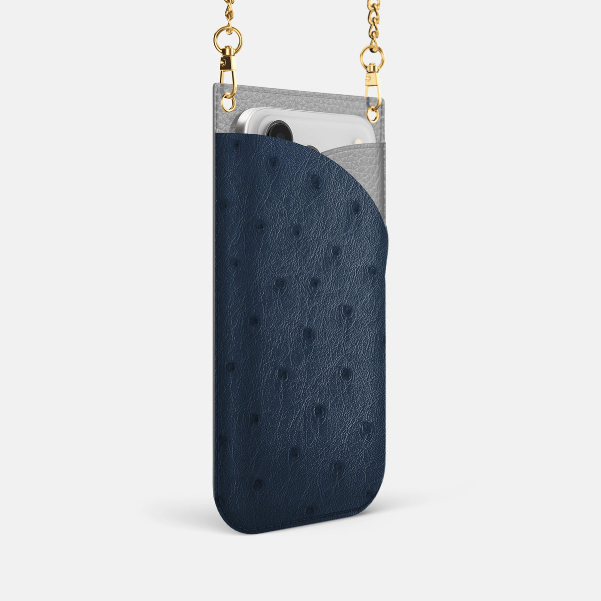 Crossbody Bag For iPhone 17 Pro In Ostrich -2 | Navy-Blue-Gold
