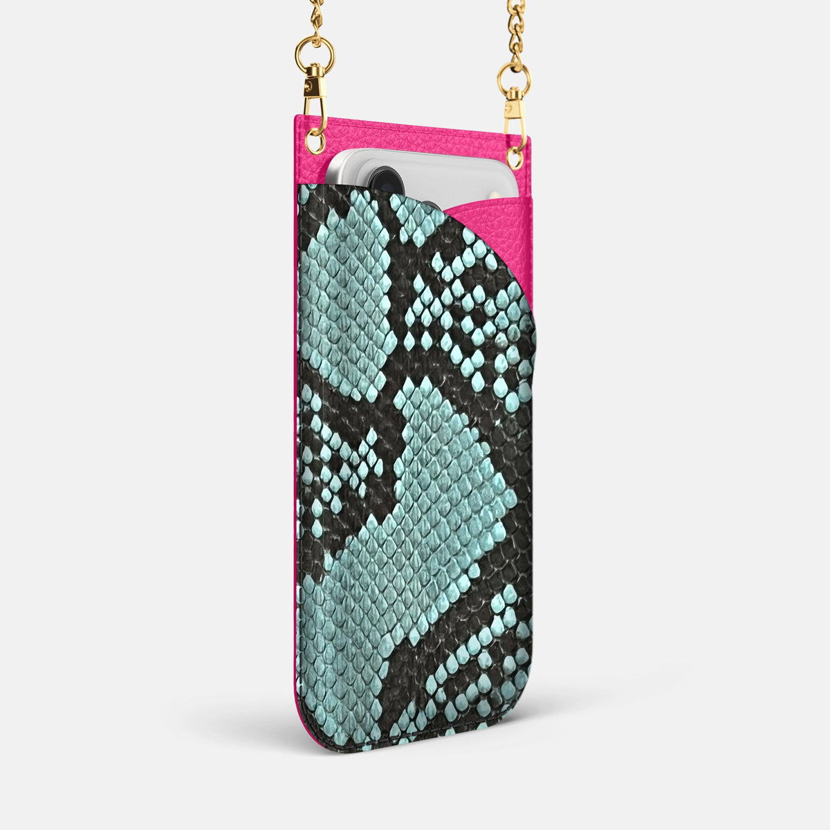 Crossbody Bag For iPhone 18 Pro Max In Deluxe Python -2 | Blue-Lagoon-Gold