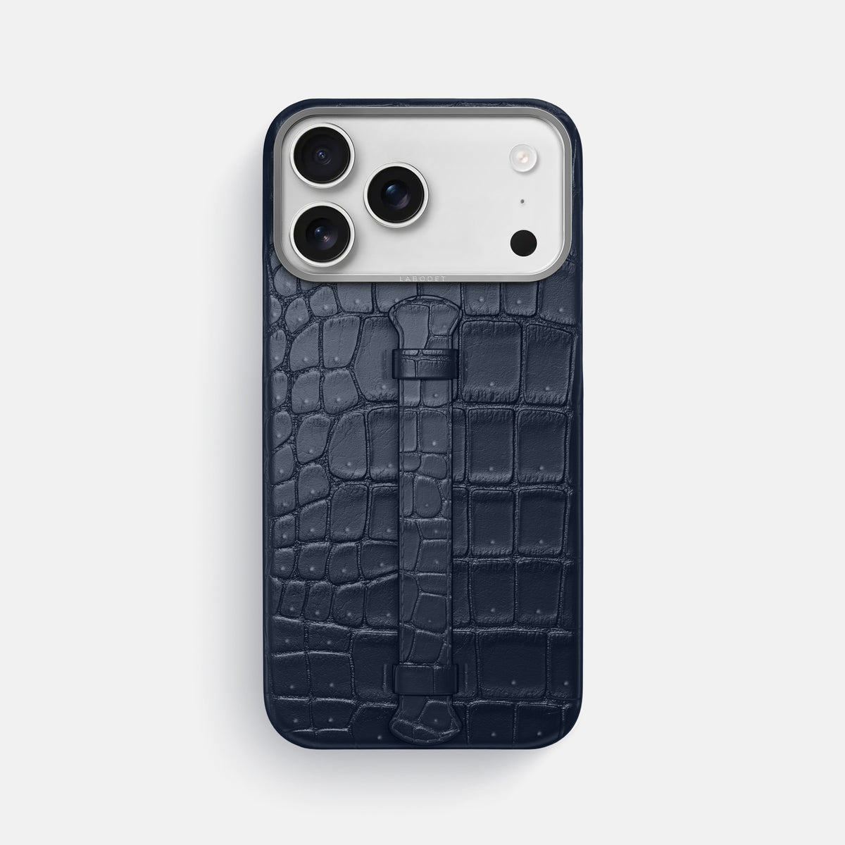 Center Handle For iPhone 17 Pro Max In Porosus Crocodile -1 | Deep-Blue-Sea-Steel
