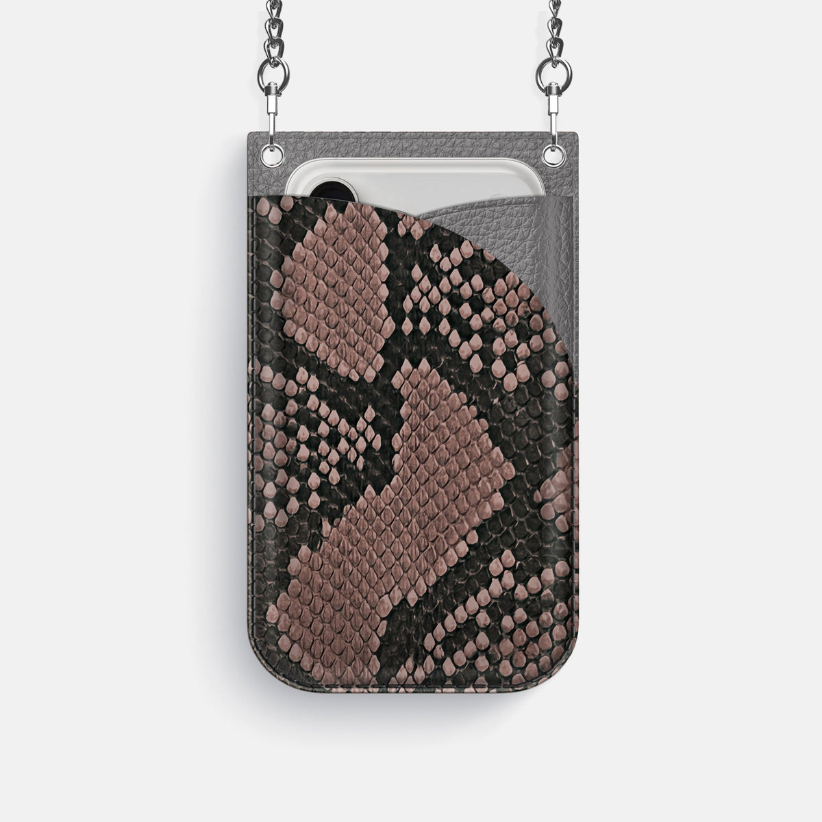 Crossbody Bag For iPhone 18 Pro In Deluxe Python -1 | Mahogany-Brown-Steel