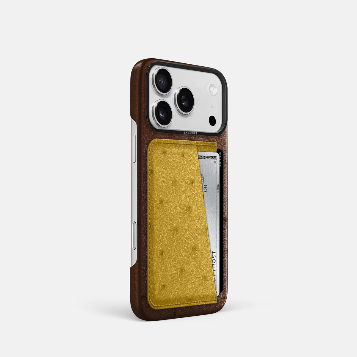 Double Card Case Coloré For iPhone 17 Pro In Ostrich -2 | Chocolate-Black