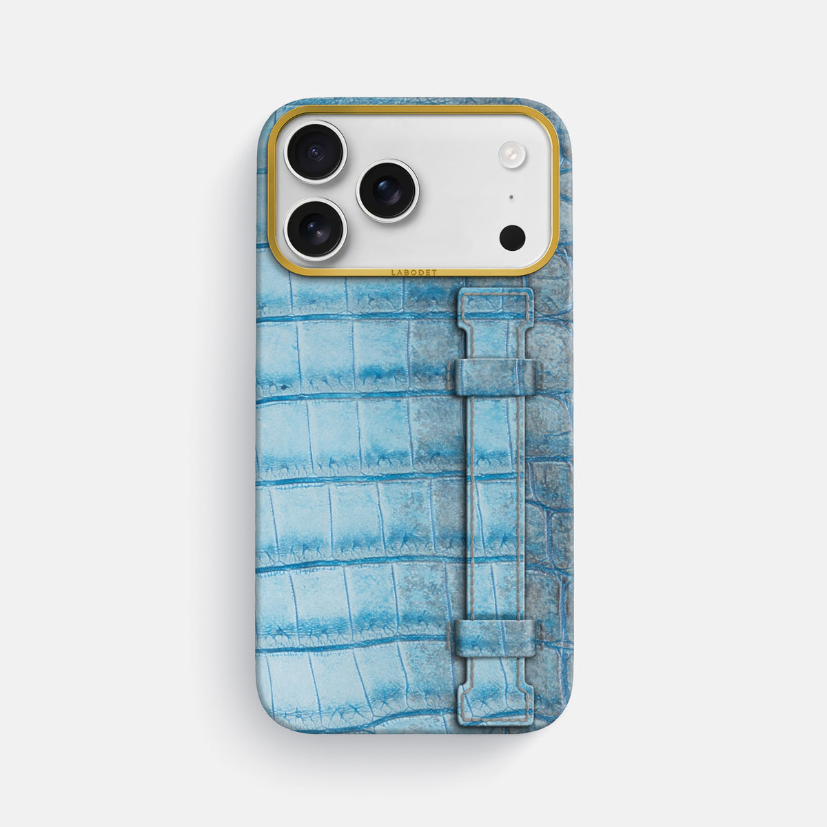 Handle Case For iPhone 17 Pro Max In Himalayan Crocodile -1 | Ice-Blue-Gold