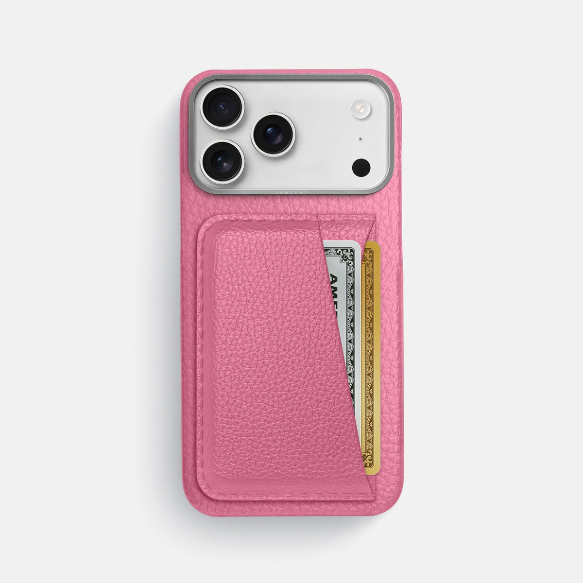 Double Card Case For iPhone 18 Pro Max In Calf -1 | Pink-Steel
