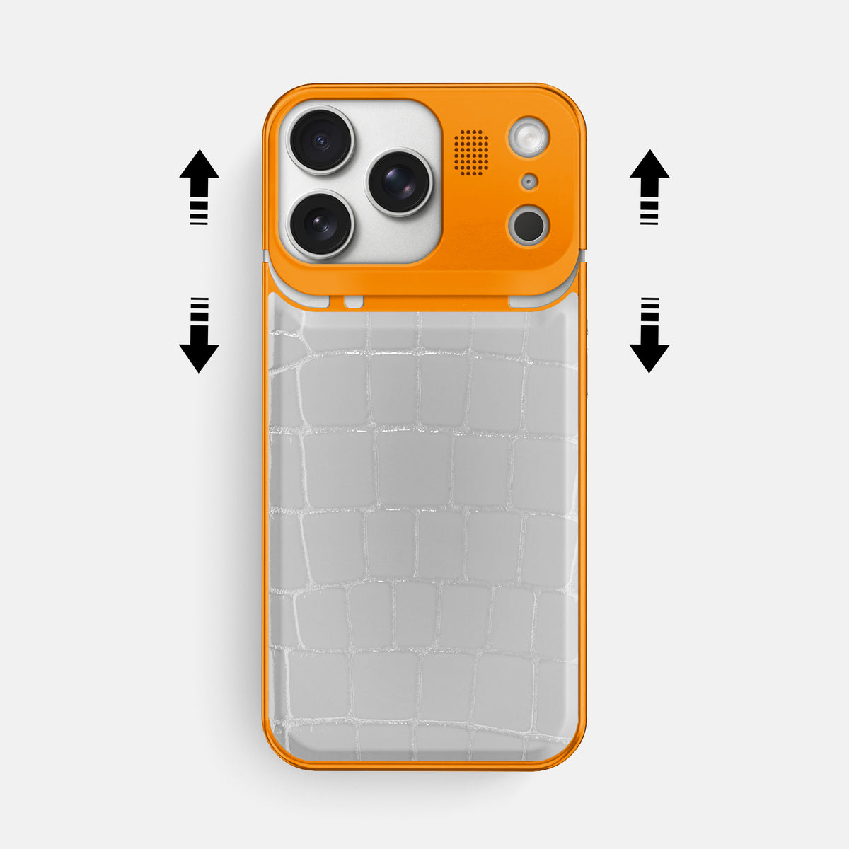 Metal Case For iPhone 17 Pro Max In Shiny Alligator -2 | White-Orange