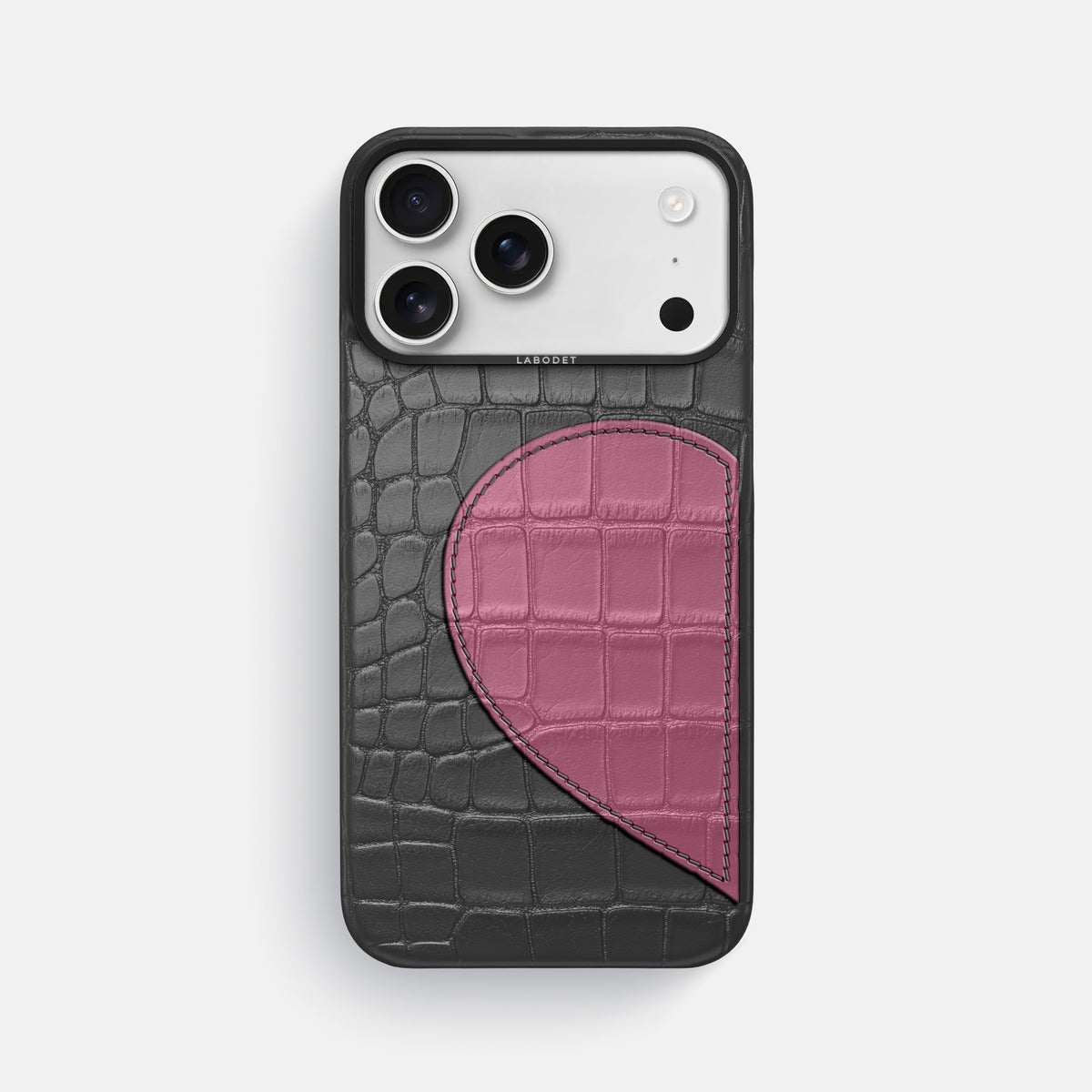 Classic Case With Half Heart - Left For iPhone 17 Pro Max In Alligator -1 | Grey-Black