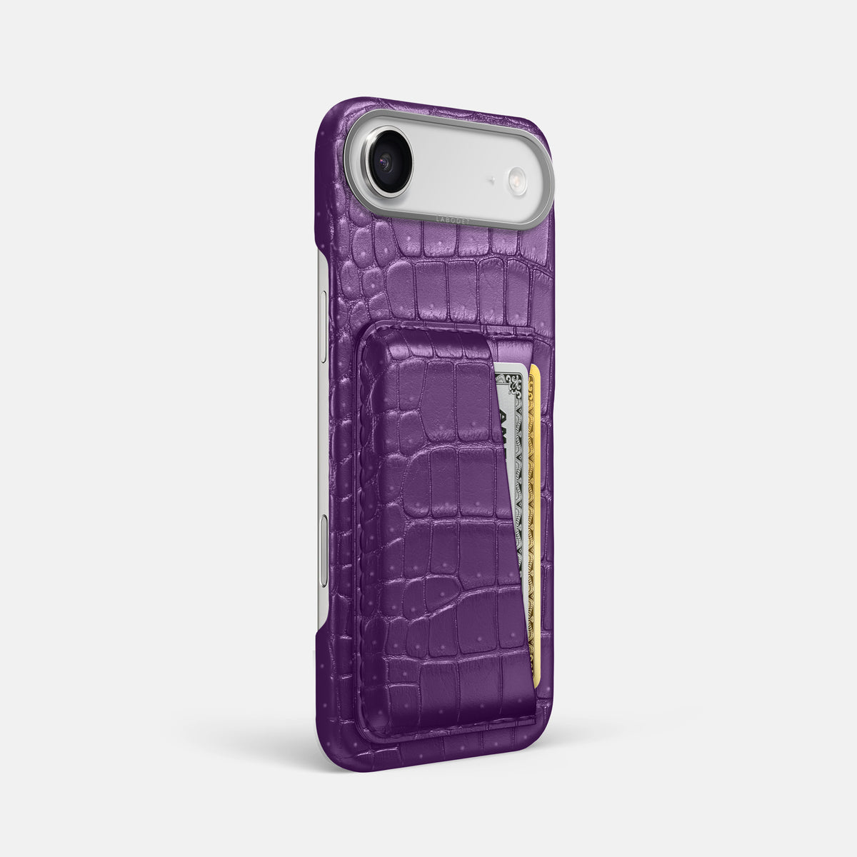 Double Card Case For iPhone 17 Air In Porosus Crocodile -2 | Purple-Steel
