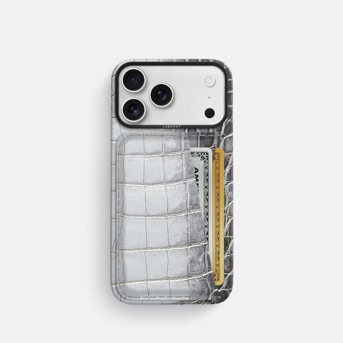 Double Card Case For iPhone 18 Pro In Himalayan Crocodile -1 | Silver-Black