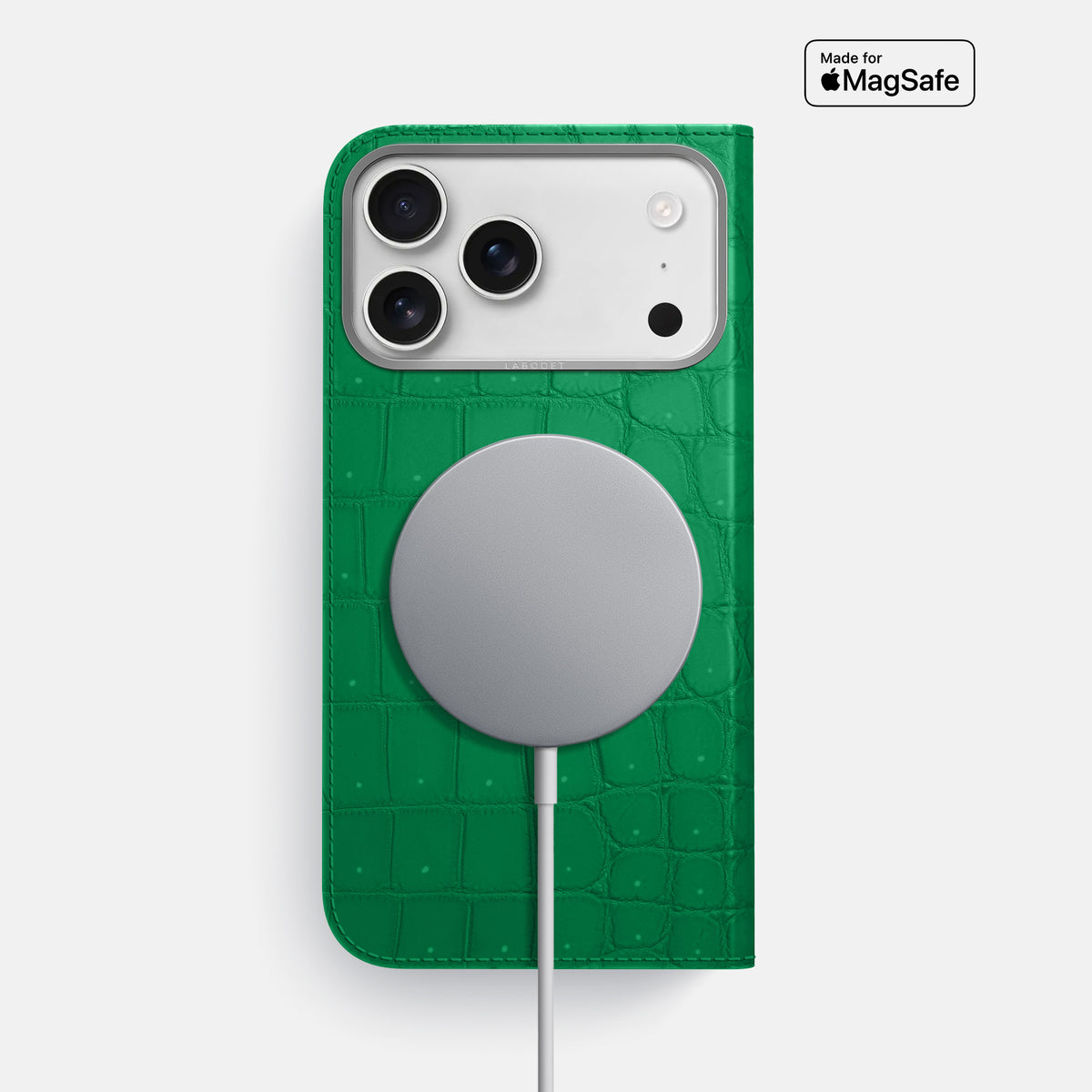 Folio Case For iPhone 17 Pro Max In Porosus Crocodile -3 | Cactus-Green-Steel