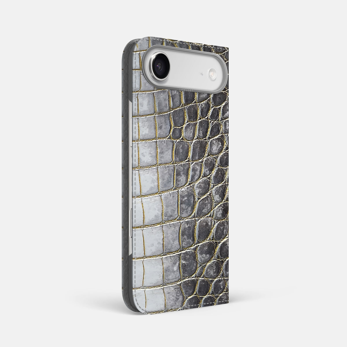 Folio Case For iPhone 17 Air In Himalayan Crocodile -1 | Gold-Steel