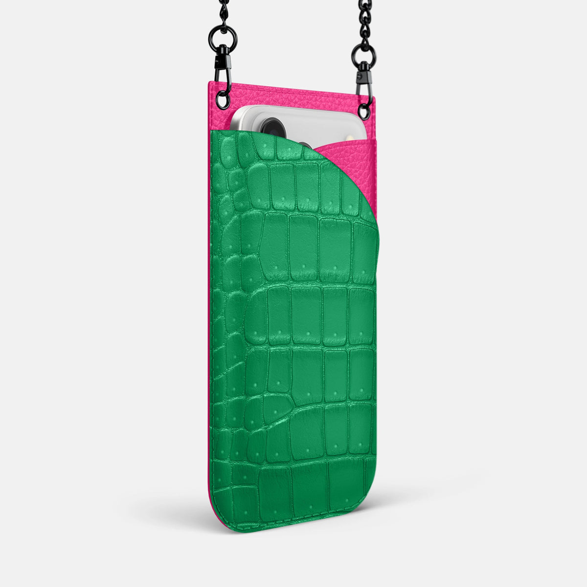 Crossbody Bag For iPhone 18 Pro Max In Porosus Crocodile -2 | Cactus-Green-Black