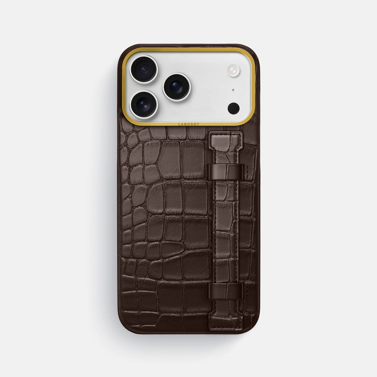 Handle Case For iPhone 18 Pro Max In Alligator -1 | Dark-Brown-Gold
