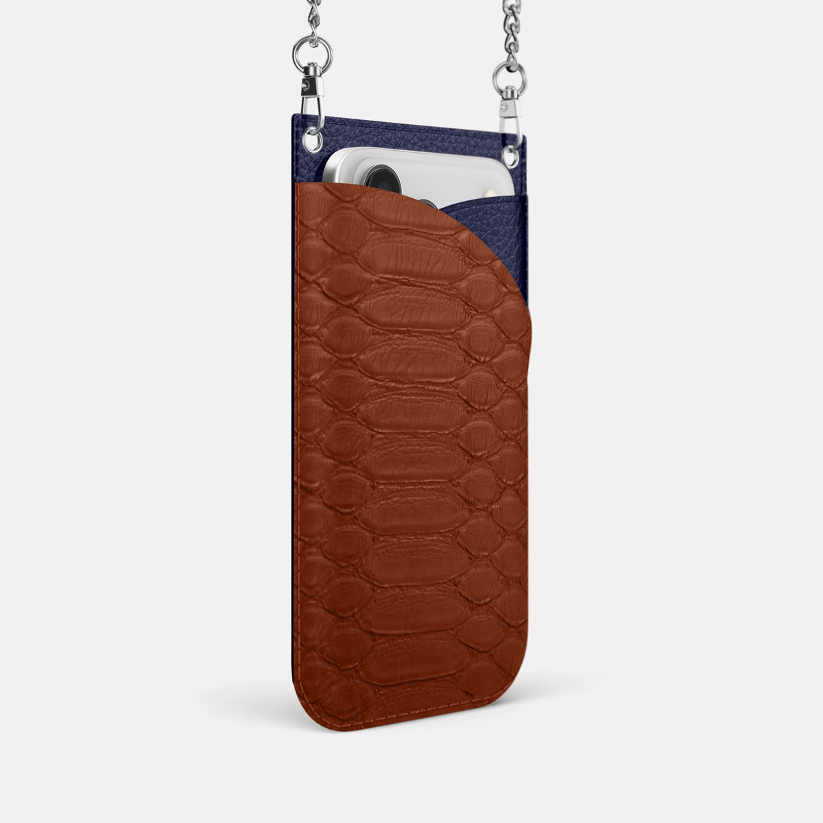 Crossbody Bag For iPhone 18 Pro In Python -2 | Medium-Brown-Steel
