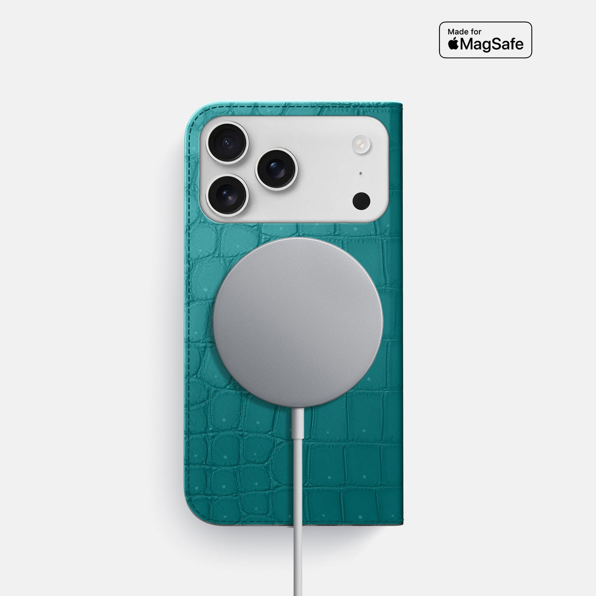 Folio Slim Case For iPhone 18 Pro In Porosus Crocodile -3 | Celadon