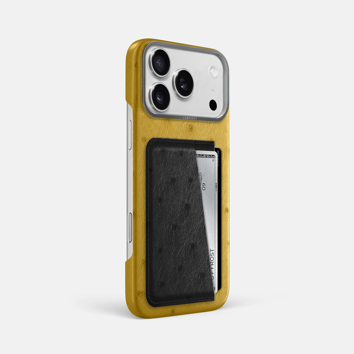 Double Card Case Coloré For iPhone 17 Pro Max In Ostrich -2 | Gold-Steel