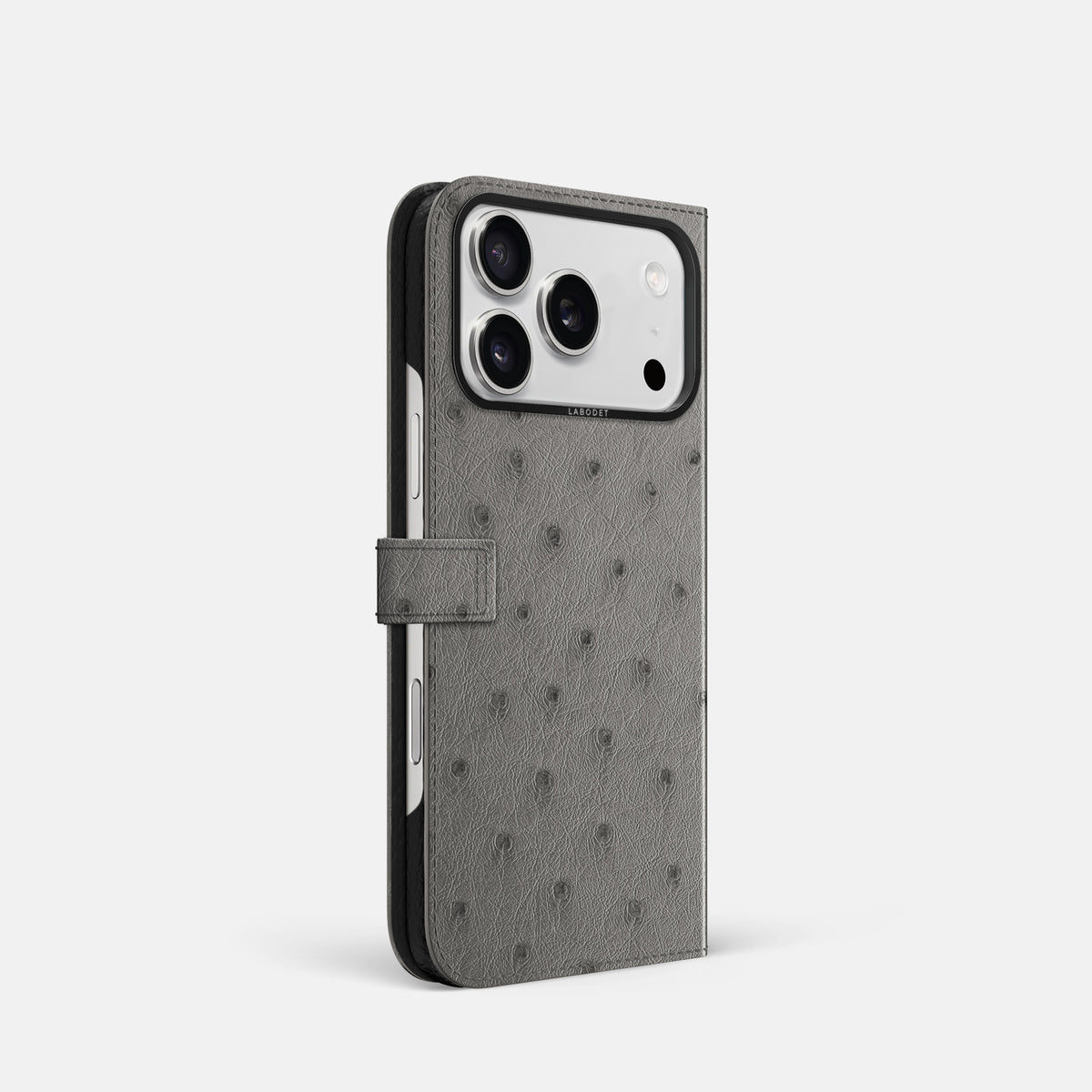 Folio Case with Clasp For iPhone 17 Pro In Ostrich -1 | Grey-Black