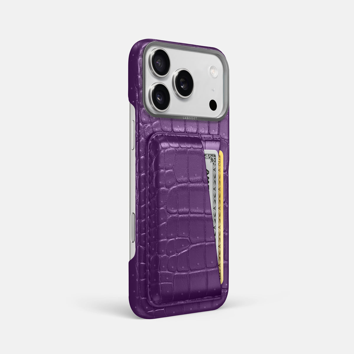 Double Card Case For iPhone 17 Pro Max In Porosus Crocodile -2 | Purple-Steel