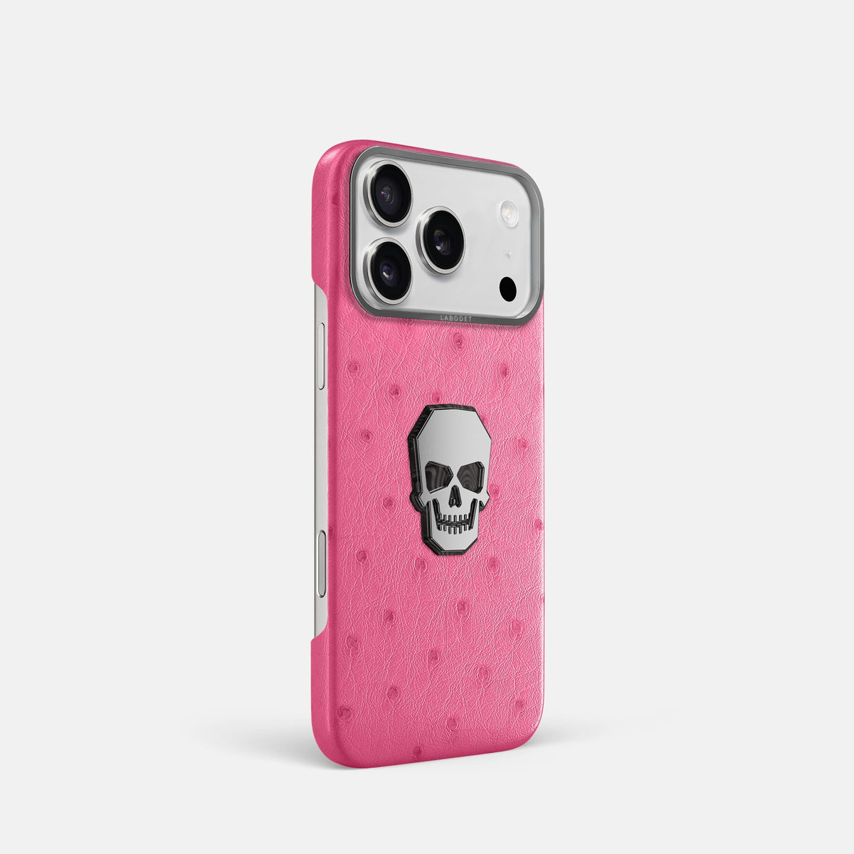 Classic Case With Titanium Skull For iPhone 18 Pro In Ostrich -2 | Pink-Steel
