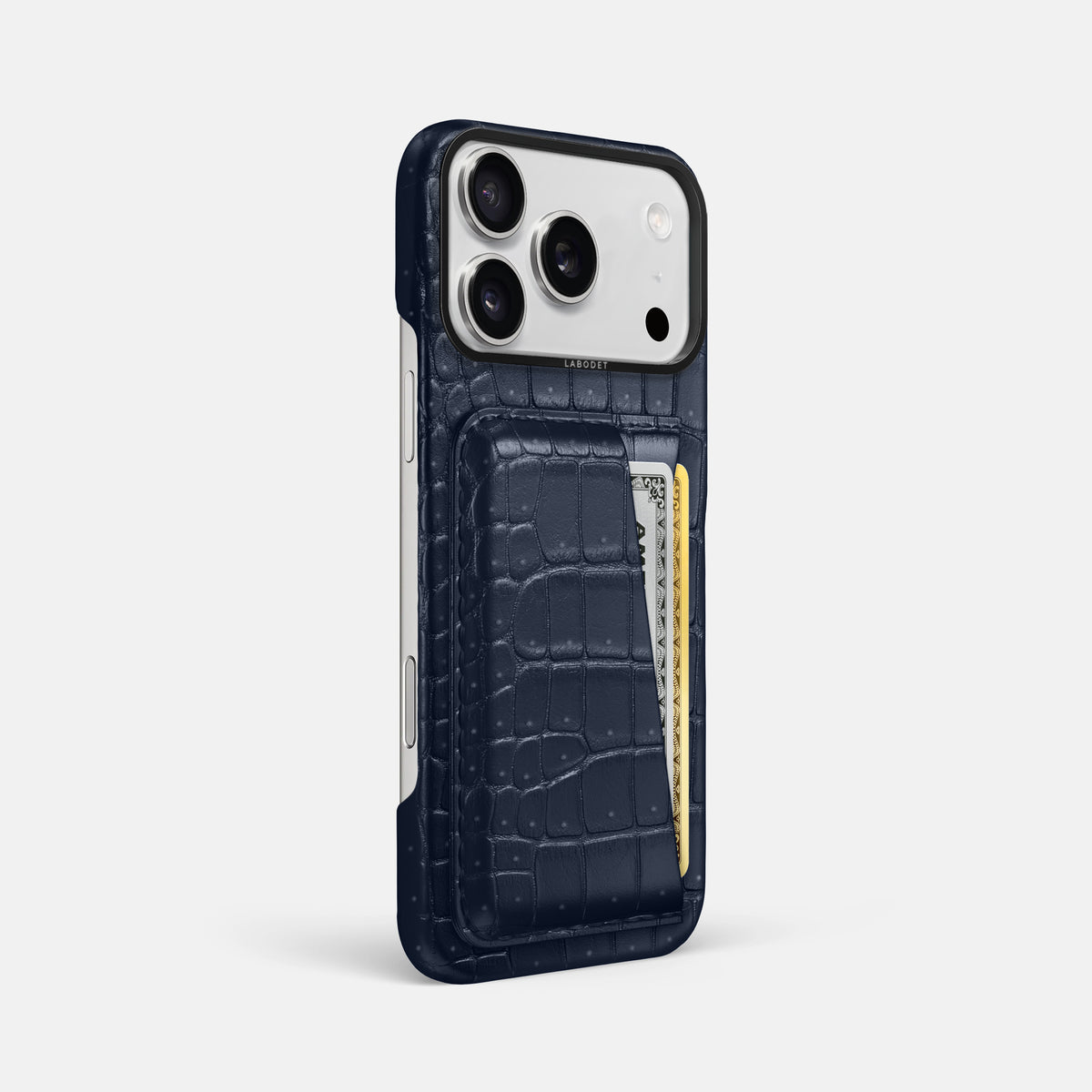 Double Card Case For iPhone 17 Pro Max In Porosus Crocodile -2 | Deep-Blue-Sea-Black