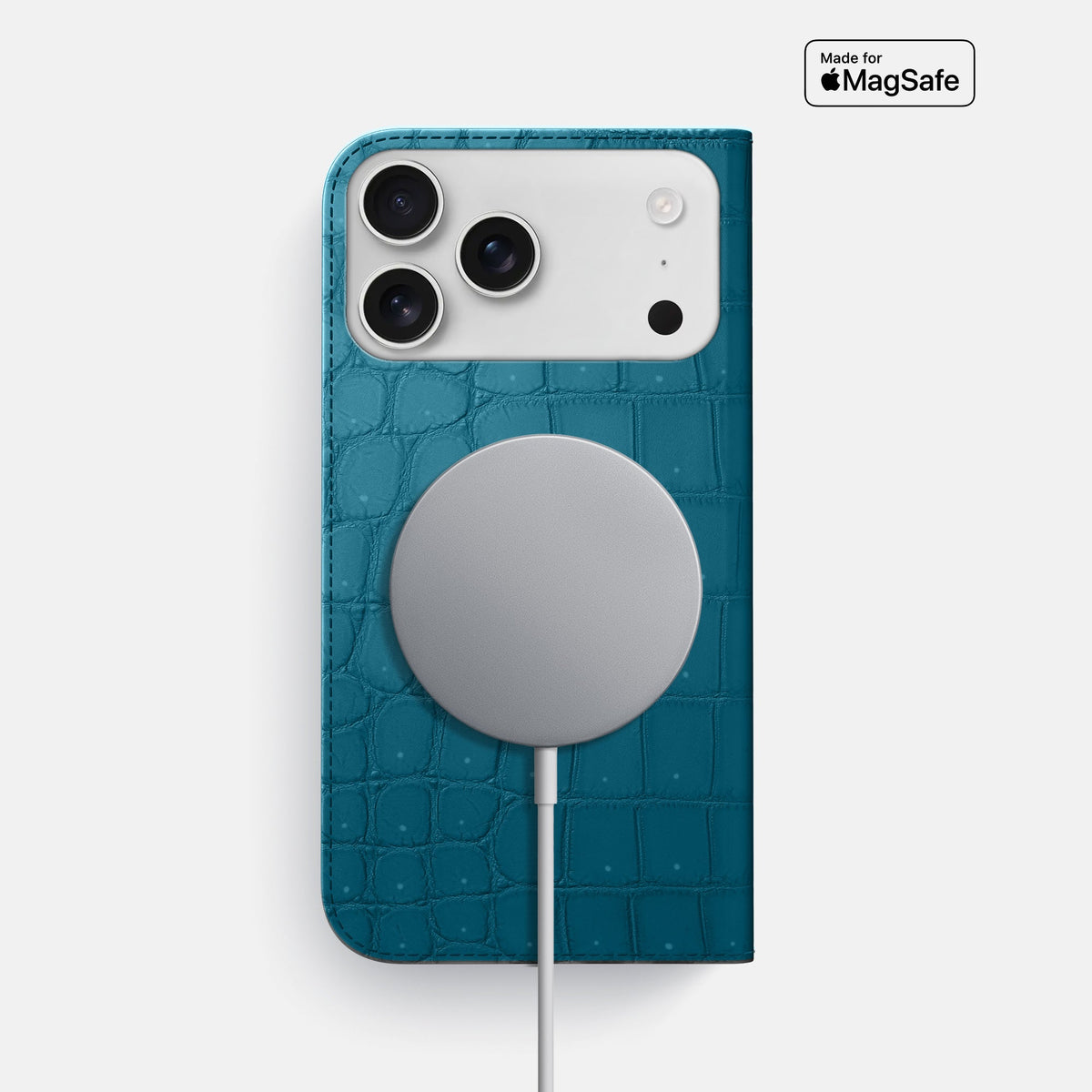 Folio Slim Case For iPhone 18 Pro Max In Porosus Crocodile -3 | Turquoise