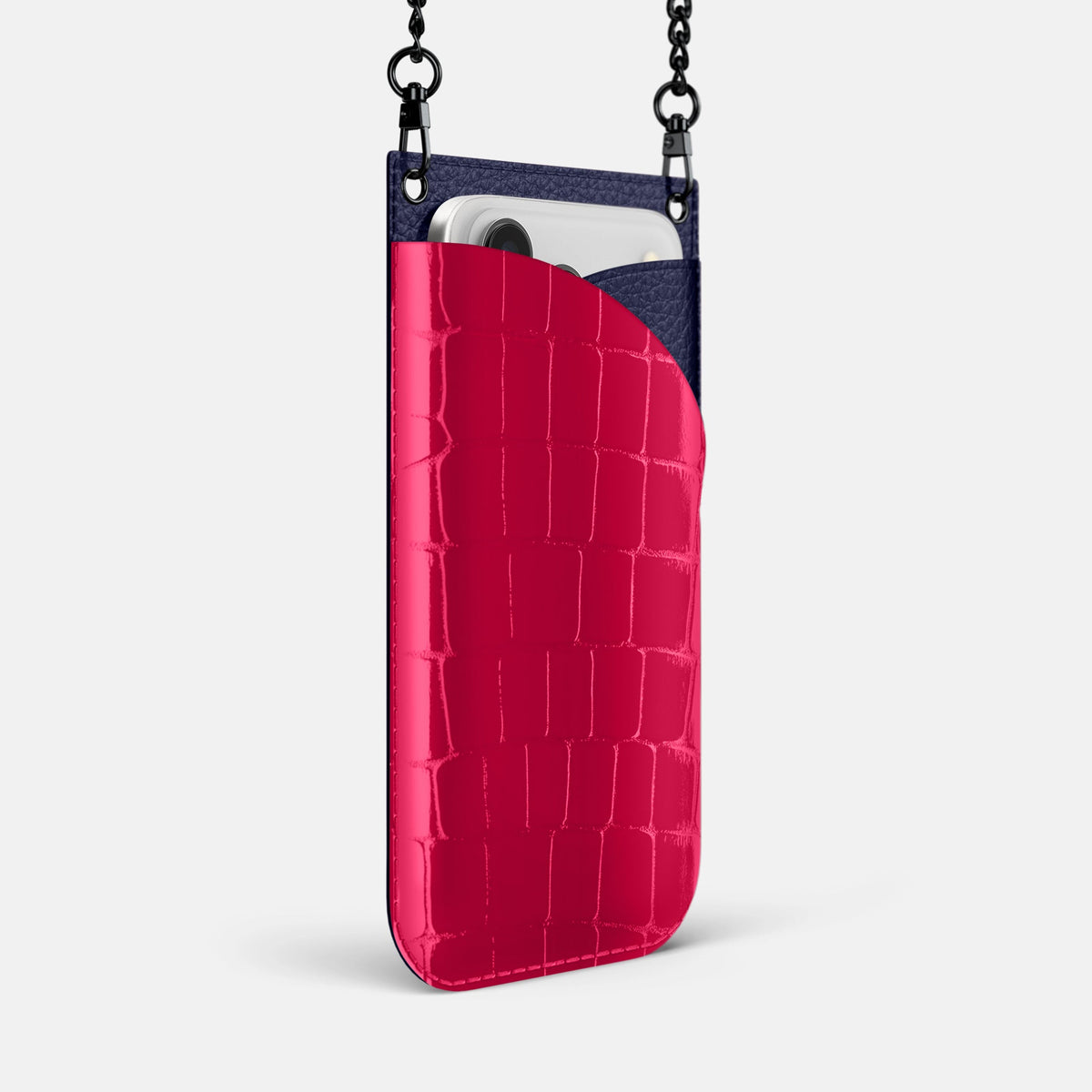 Crossbody Bag For iPhone 18 Pro Max In Shiny Alligator -2 | Pink-Panther-Black