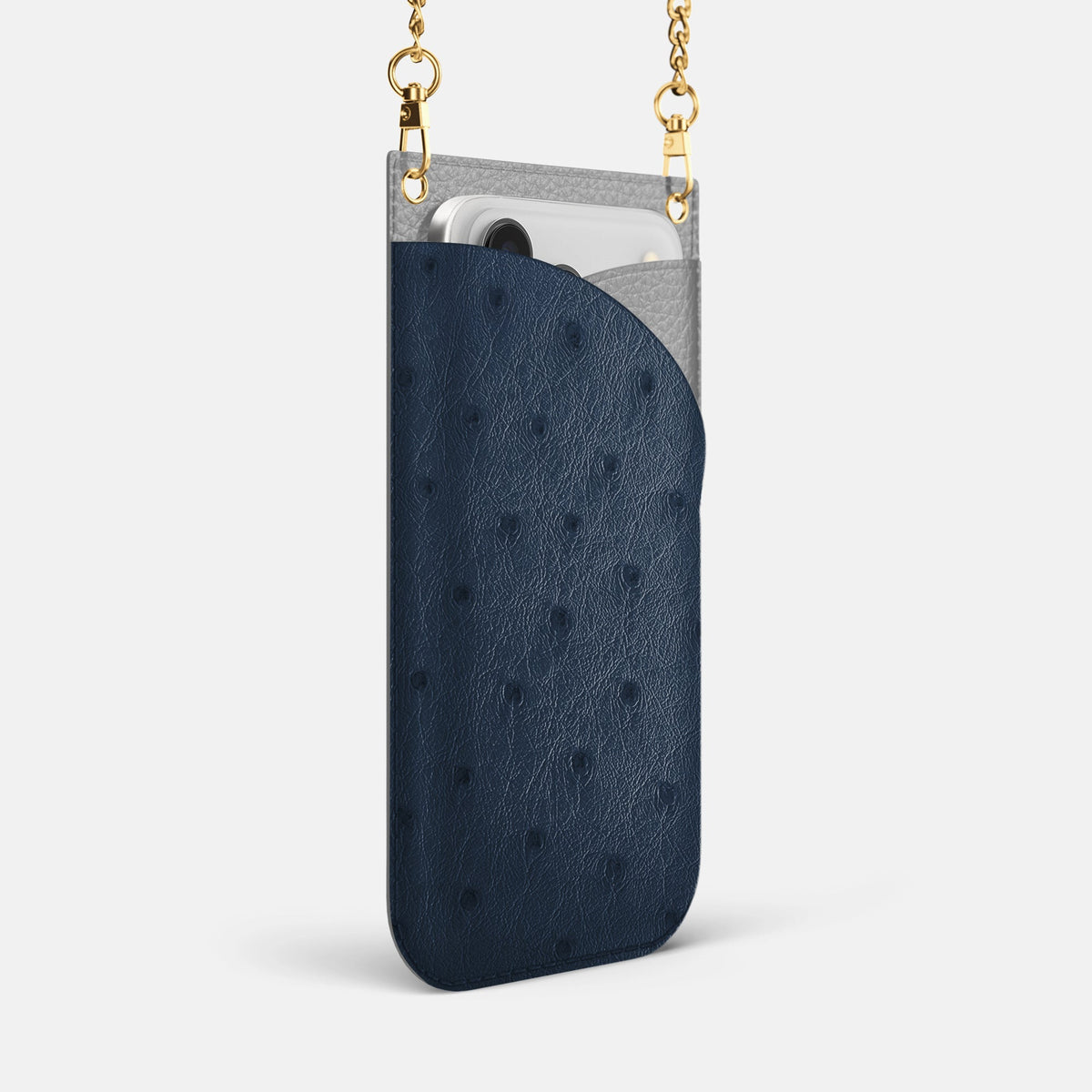 Crossbody Bag For iPhone 18 Pro Max In Ostrich -2 | Navy-Blue-Gold
