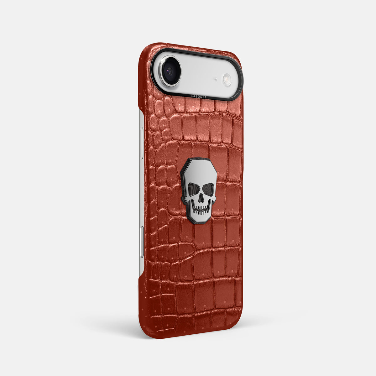 Classic Case With Titanium Skull For iPhone 17 Air In Porosus Crocodile -2 | Mahogany-Brown-Black