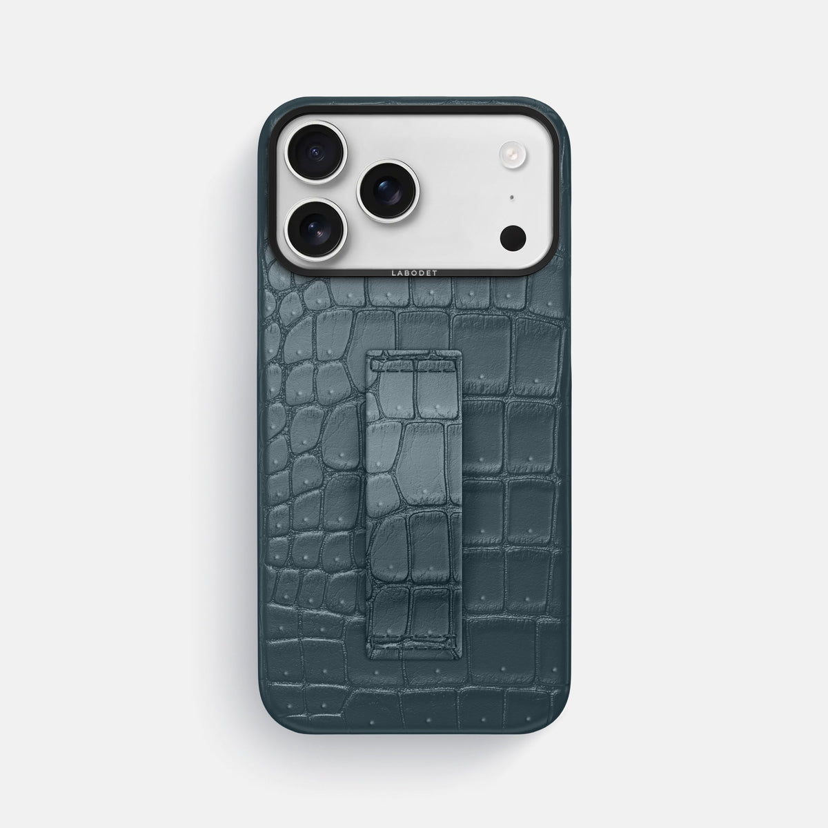 Finger Case For iPhone 18 Pro Max In Porosus Crocodile -1 | Denim-Black