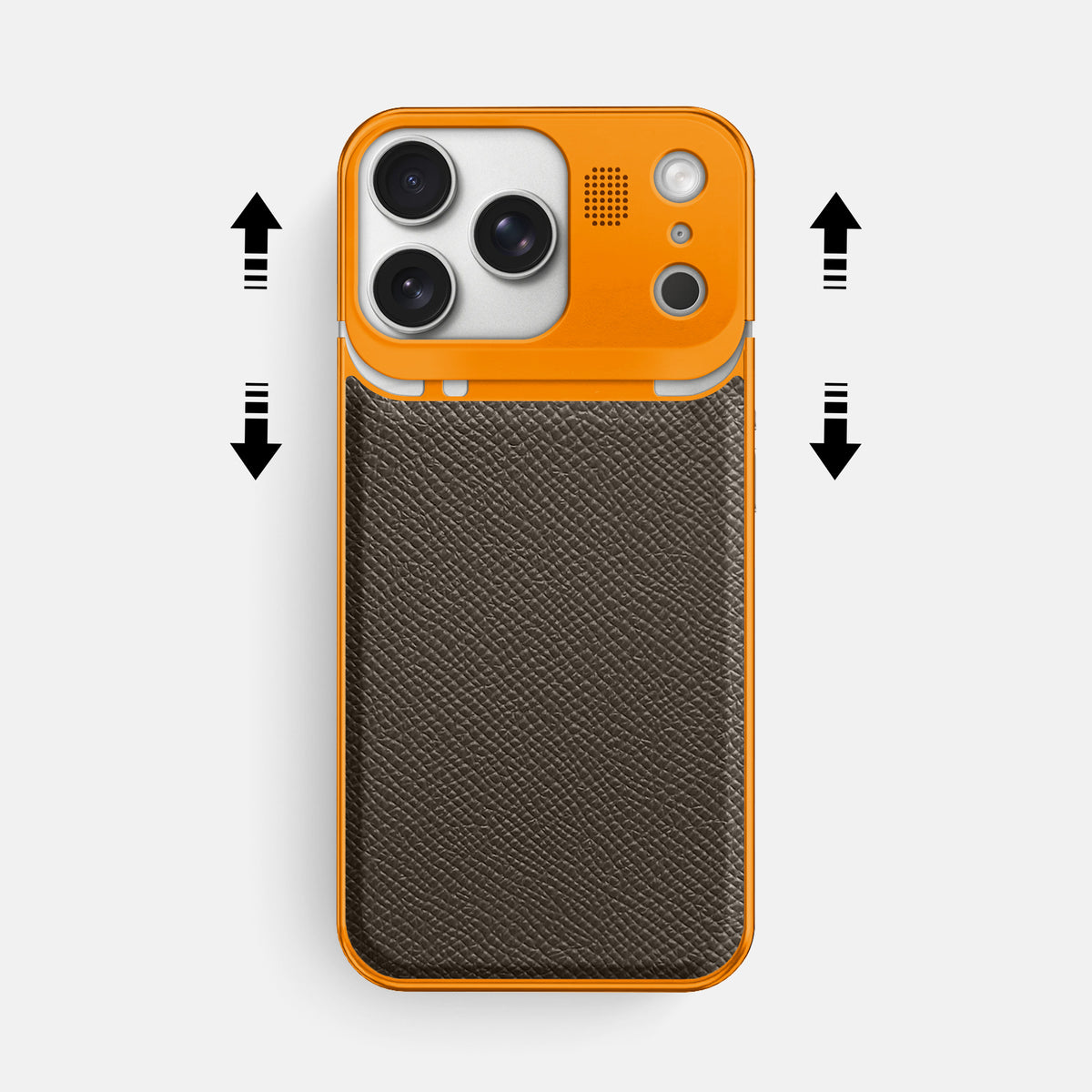 Metal Case For iPhone 17 Pro Max In Epsom-Style Calf -2 | Taupe-Orange