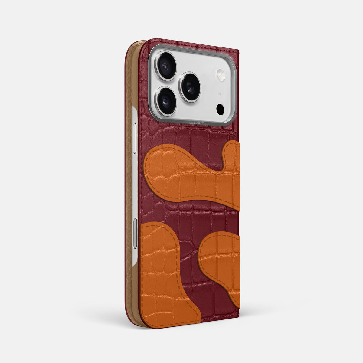 Camouflage Folio For iPhone 18 Pro Max In Alligator -1 | Burgundy-Steel