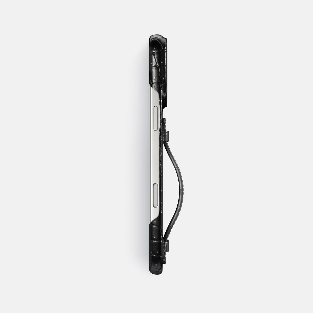 Center Handle For iPhone 18 Pro Max In Porosus Crocodile -2 | Shiny-Black-Black