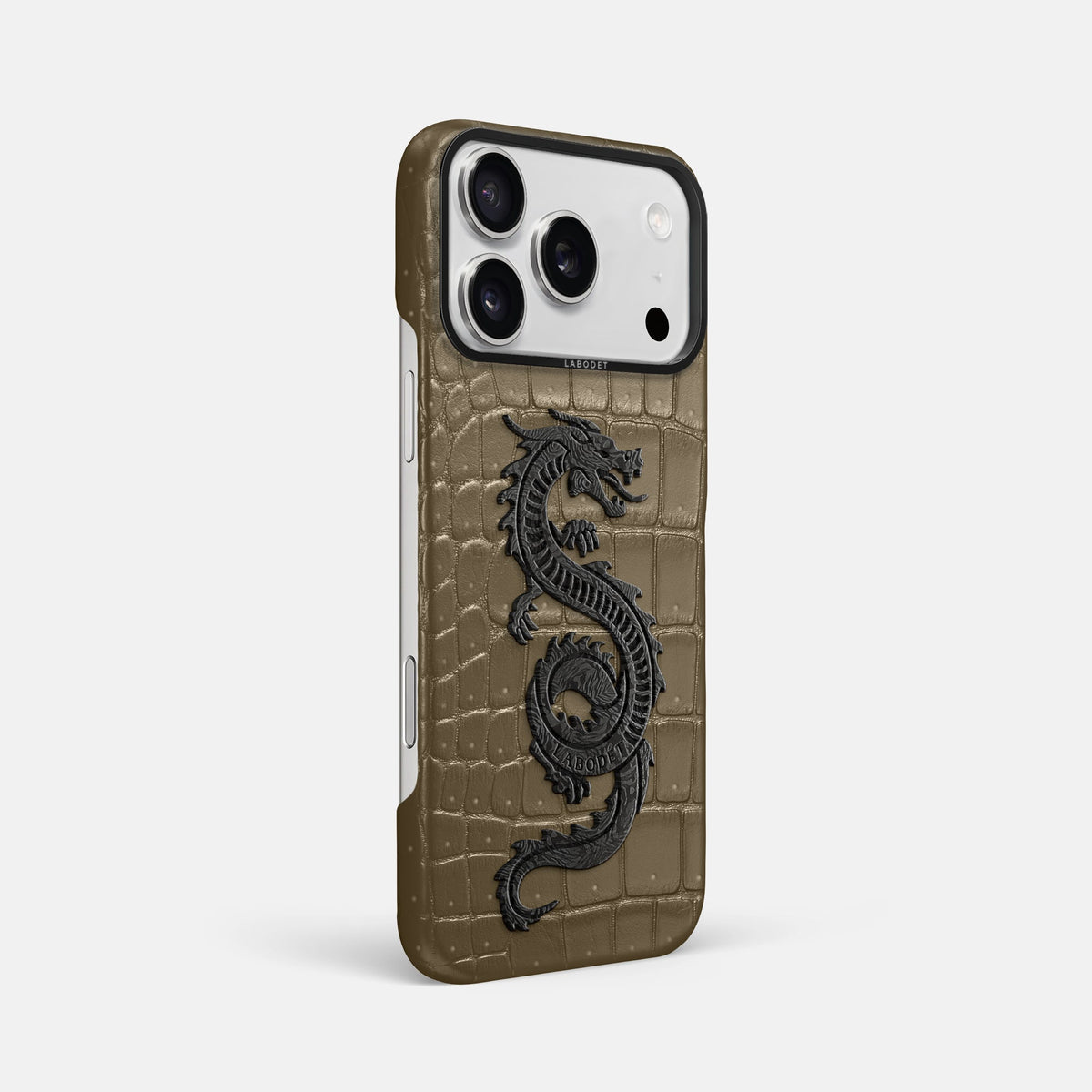 Classic Case With Carbon Dragon For iPhone 18 Pro Max In Porosus Crocodile -2 | Kaki-Green-Black
