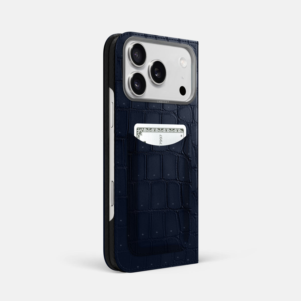 Folio Case with Card For iPhone 18 Pro Max In Porosus Crocodile -1 | Deep-Blue-Sea-Steel