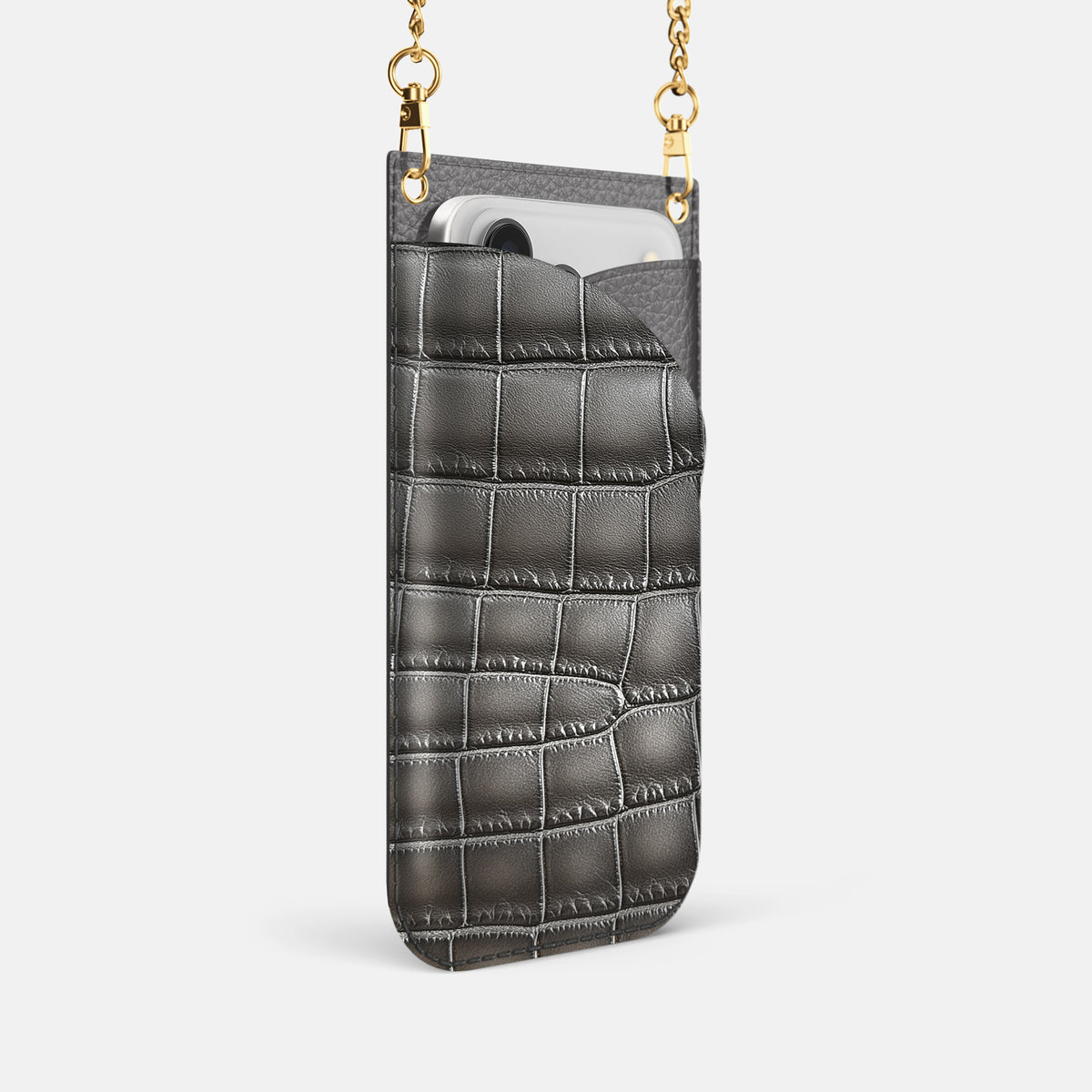 Crossbody Bag For iPhone 17 Pro In Patina Alligator -2 | Grey-Gold