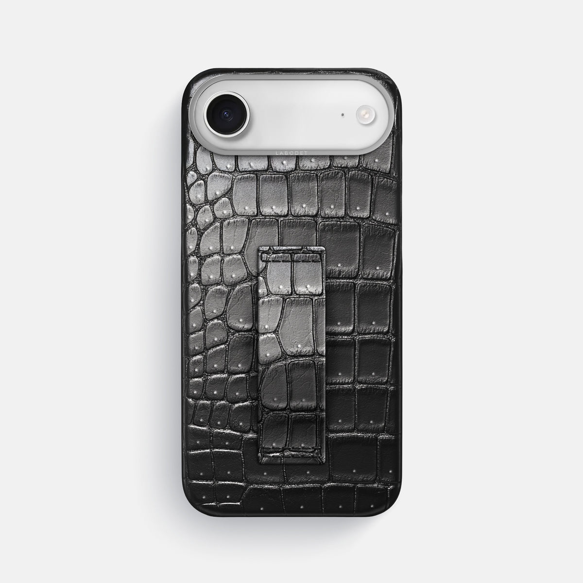 Finger Case For iPhone 17 Air In Porosus Crocodile -1 | Shiny-Black-Steel