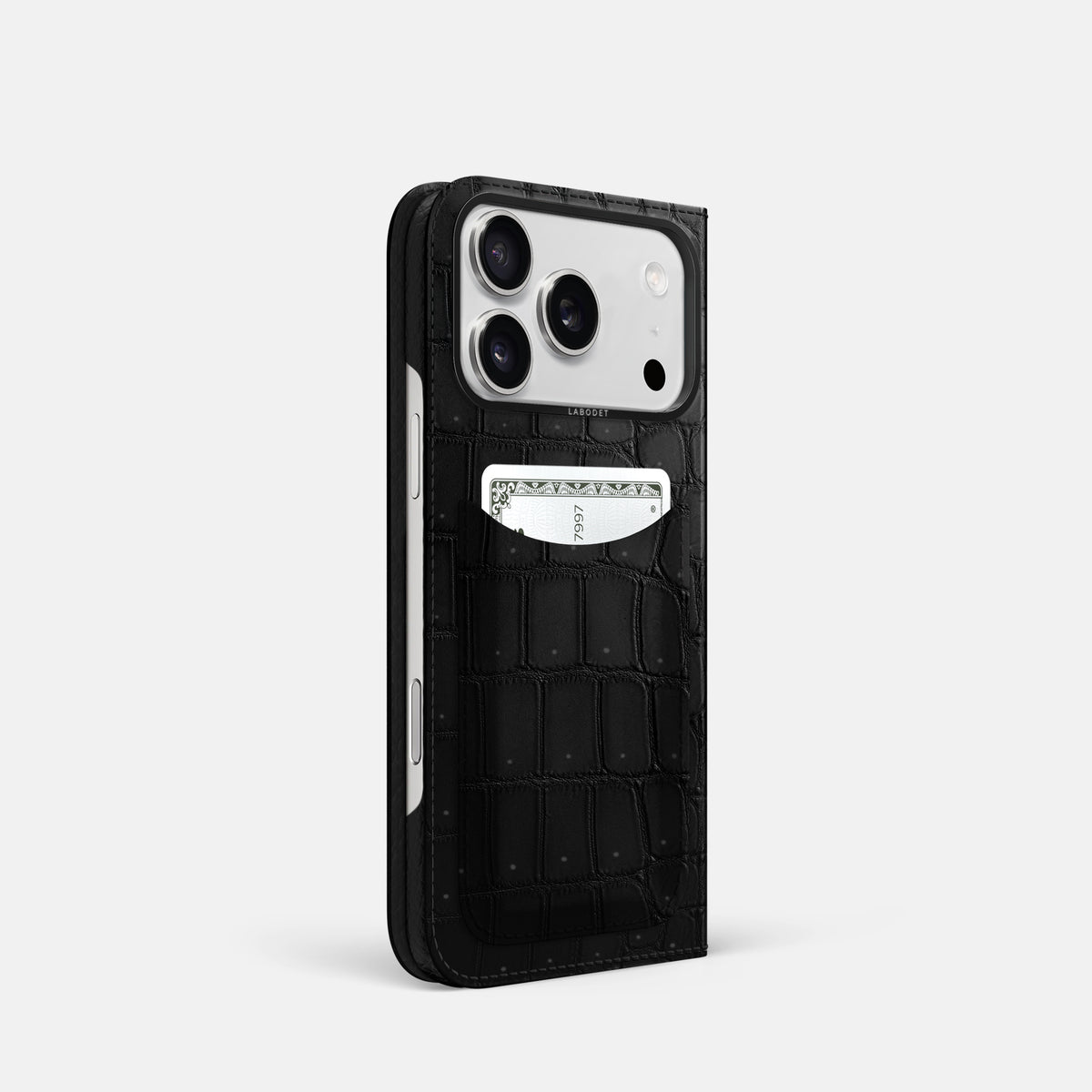 Folio Case with Card For iPhone 17 Pro In Porosus Crocodile -1 | Black-Black
