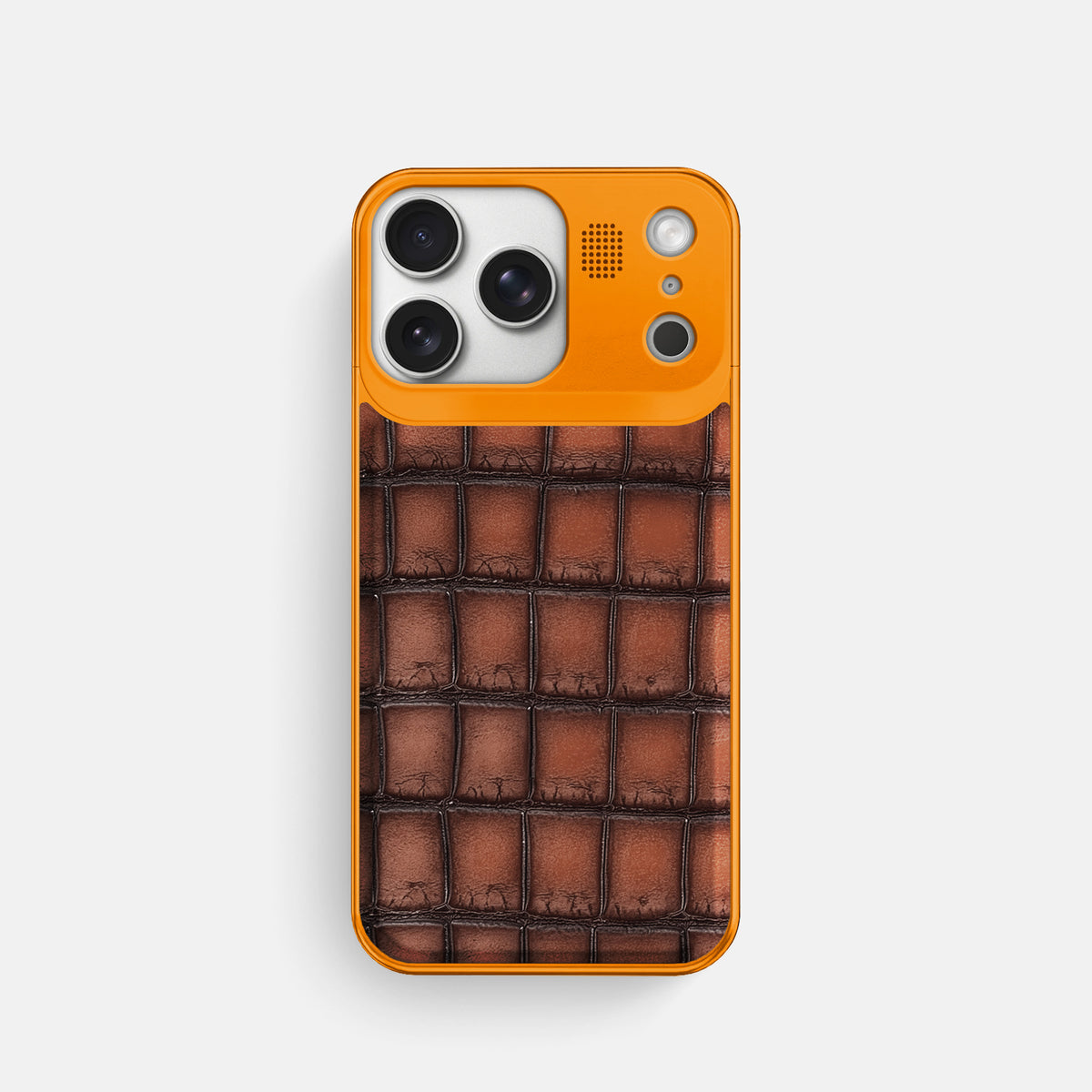 Metal Case For iPhone 17 Pro In Patina Alligator -1 | Baobab-Orange