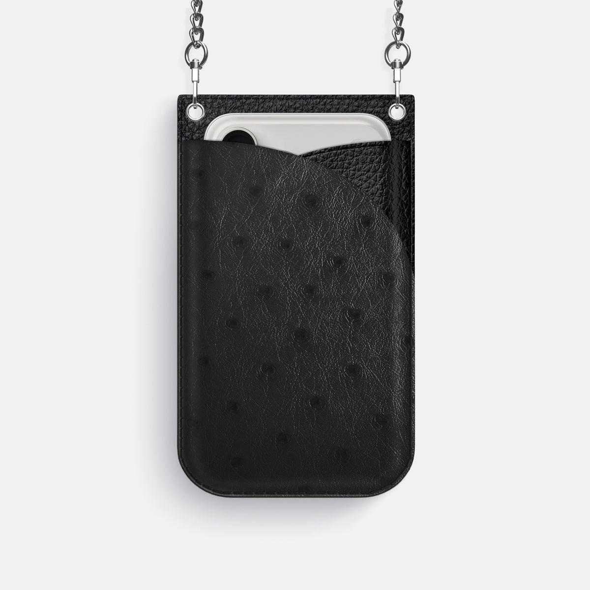 Crossbody Bag For iPhone 17 Pro In Ostrich -1 | Black-Steel