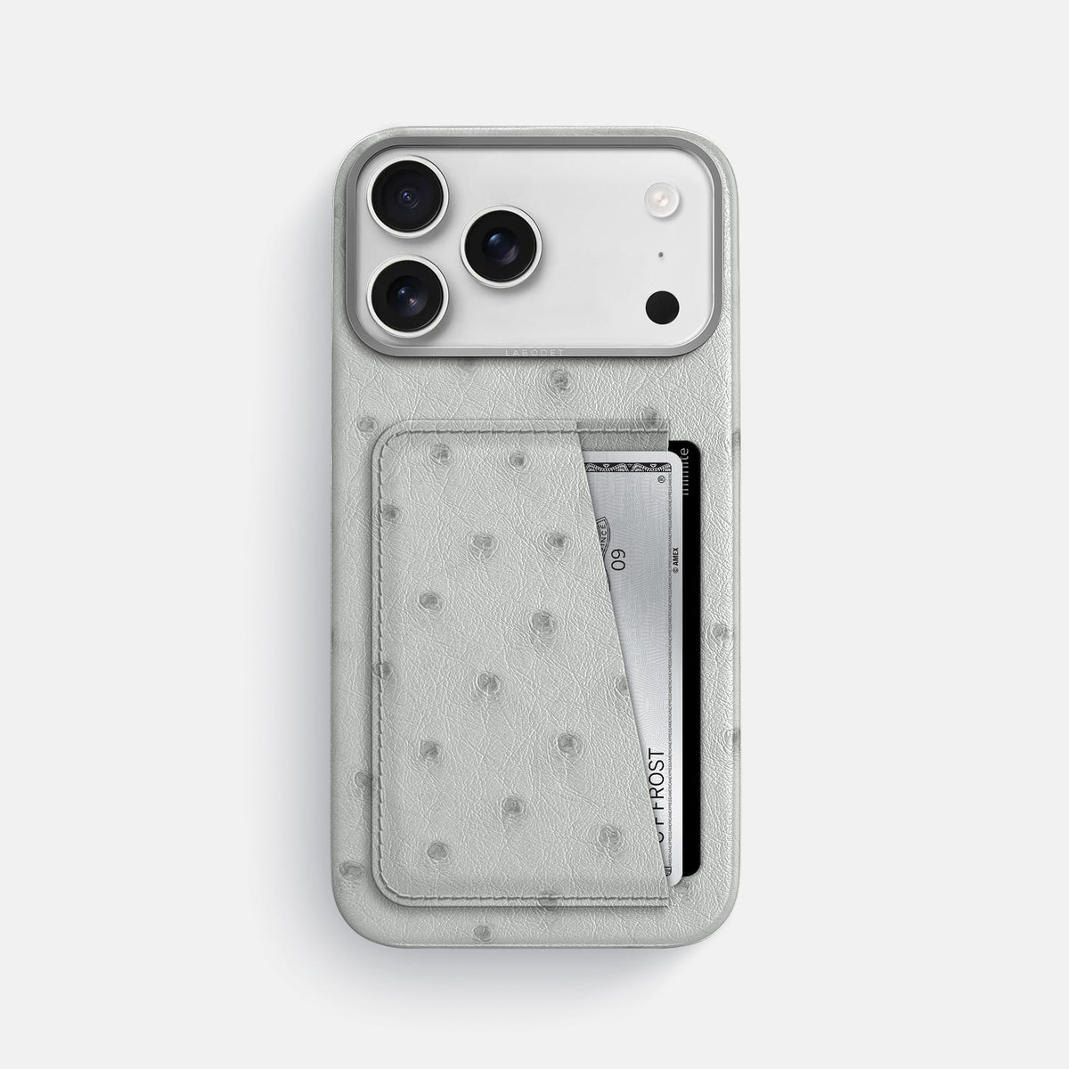 Double Card Case For iPhone 18 Pro Max In Ostrich -1 | White-Steel